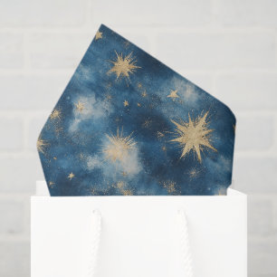 Papel De Seda Azul Dourado Brilhantes Estrelas Céu Aniversário