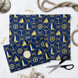 Papel De Seda Azul Dourado náutico clássico