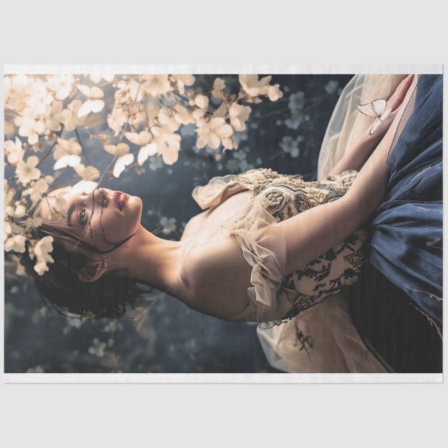 Papel De Seda Azul e bege marinho, Ballerina Beauty & Floral (Frente )