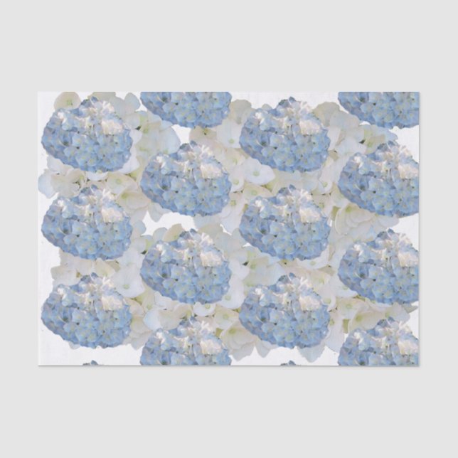 Papel de Seda Azul e Branco Chic de Hortênsias (Frente )