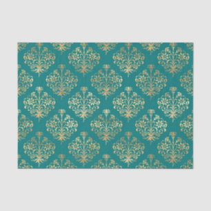 Papel De Seda Azul e Dourado Damask