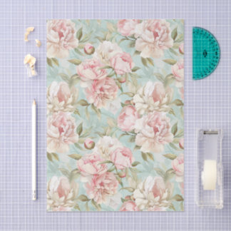 Papel De Seda Azul e rosa floral shabby chic