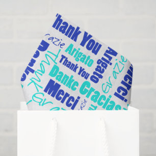 Papel De Seda Azul e Turquesa, OBRIGADO A Colagem de Palavras