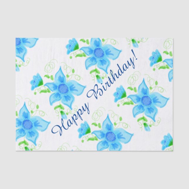 Papel De Seda Azul Escuro E Claro Flor (Frente )