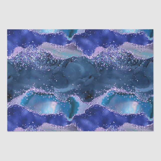 Papel De Seda Azul Escuro e Glitter Agate do Oceano Glitter Púrp (Frente )