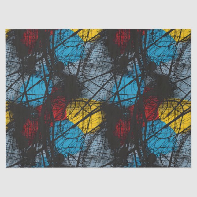 Papel De Seda Azul Escuro-Gótico, Vermelho Negro, Amarelo (Frente )