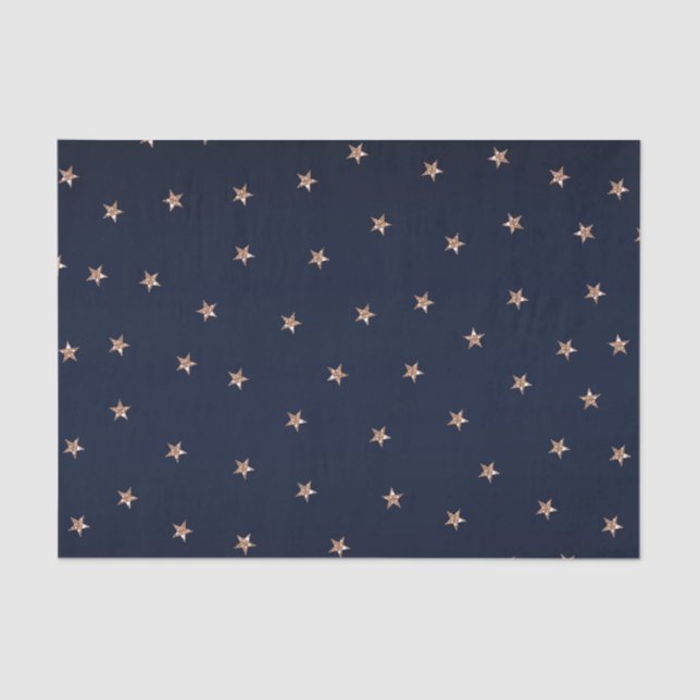 Papel De Seda Azul Escuro & Rosa Dourado Glittery Estrelas Estre (Frente )