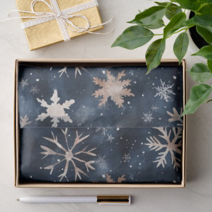 Papel De Seda Azul Escuro Simples com Flocos de Neve