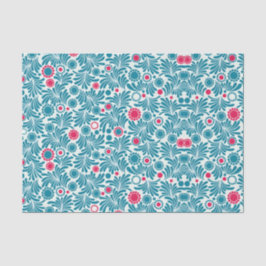 Papel de seda azul estilo vintage com padrão botân