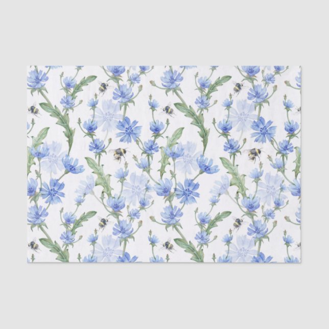 Papel De Seda Azul Floral (Frente )