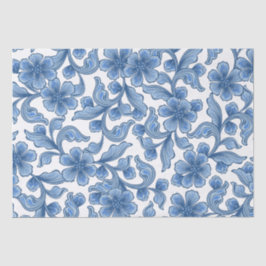 Papel De Seda Azul Floral