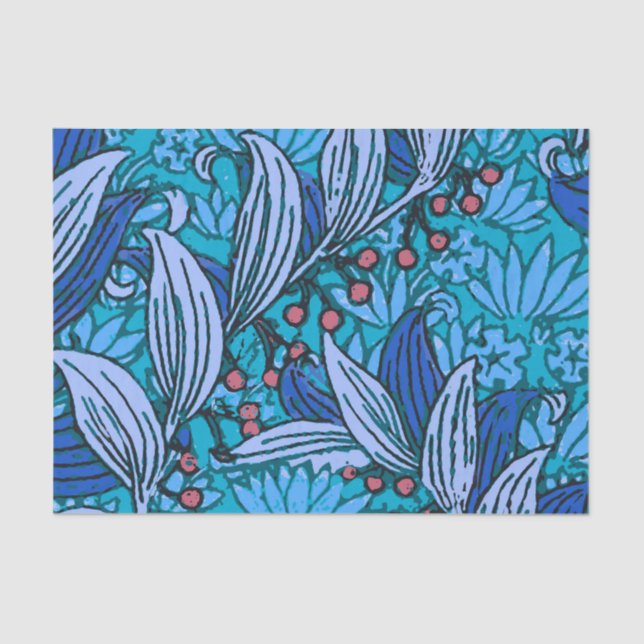 Papel De Seda Azul Floral Antiquado Boho Moderno (Frente )