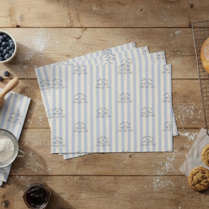 Papel De Seda Azul Francês Country Logotipo de Padaria Listrado