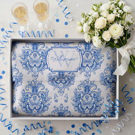 Papel De Seda Azul Francês Toile Padrão Nome Monograma