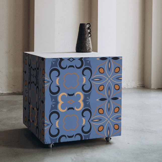 Papel De Seda Azul Indigo E Padrão Étnico Boêmico Laranja (Criador carregado)