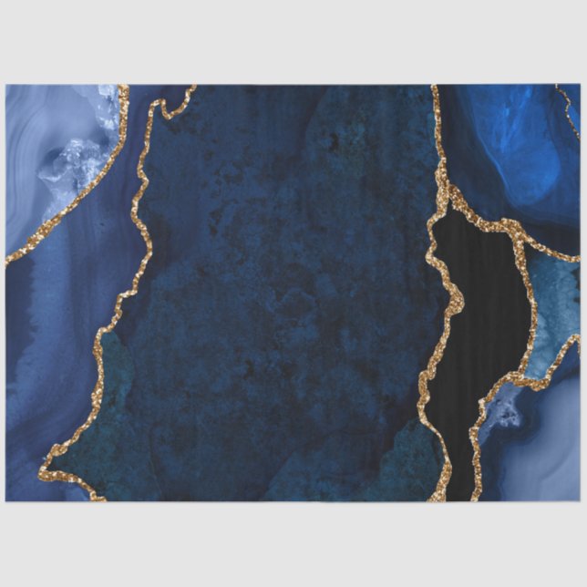 Papel De Seda Azul Marinho e Ágata Brilhante Falso Dourado (Frente )