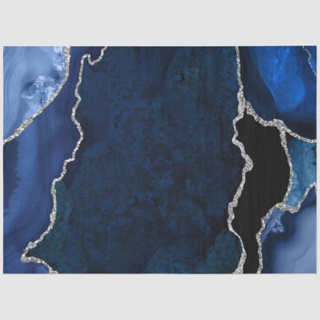 Papel De Seda Azul Marinho e Ágata Brilhante Falso Prateado (Frente )
