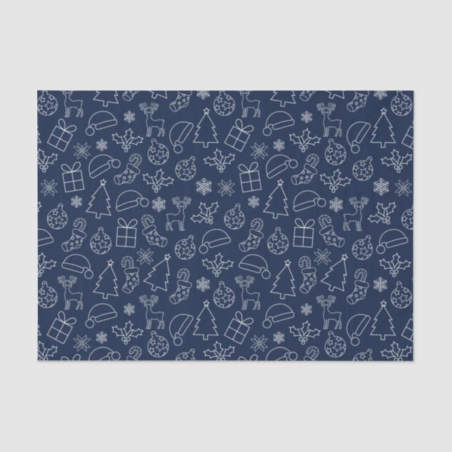 Papel De Seda Azul Marinho e Branco Padrão de Natal de Inverno (Frente )