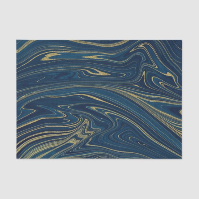 Papel De Seda Azul Marinho e Dourado Glam Moderno Mármore Elegan (Frente )