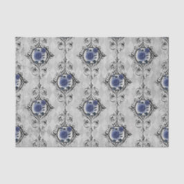 Papel De Seda Azul Marinho e Floral Vitoriano em Damasco Pratead