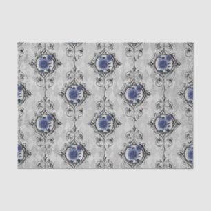 Papel De Seda Azul Marinho e Floral Vitoriano em Damasco Pratead