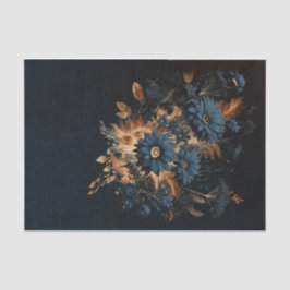 Papel De Seda Azul Marinho Escuro Dourado Floral Rústico Glam Ca