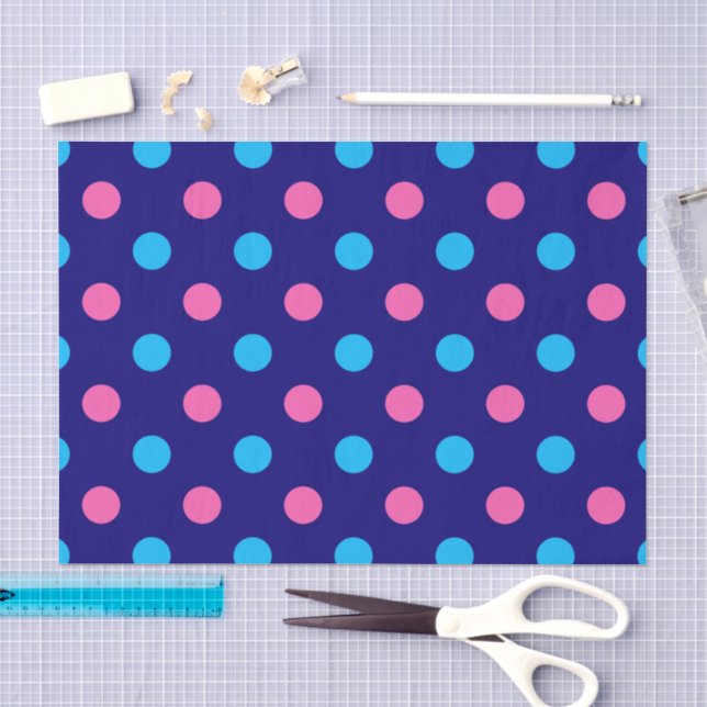 Papel De Seda Azul Marinho Rosa Ciano Padrão de Bolinhas (Arte )