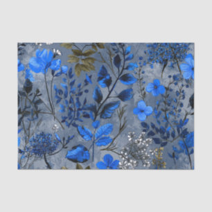 Papel De Seda Azul Marinho Rústico Ousado Vintage Boho Floral