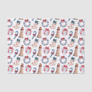 Papel De Seda Azul-Natal costeiro e náutico vermelho