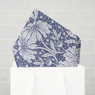 Papel De Seda Azul Naval Floral Estilo William Morris