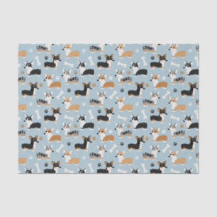 Papel De Seda Azul Padrão Corgi
