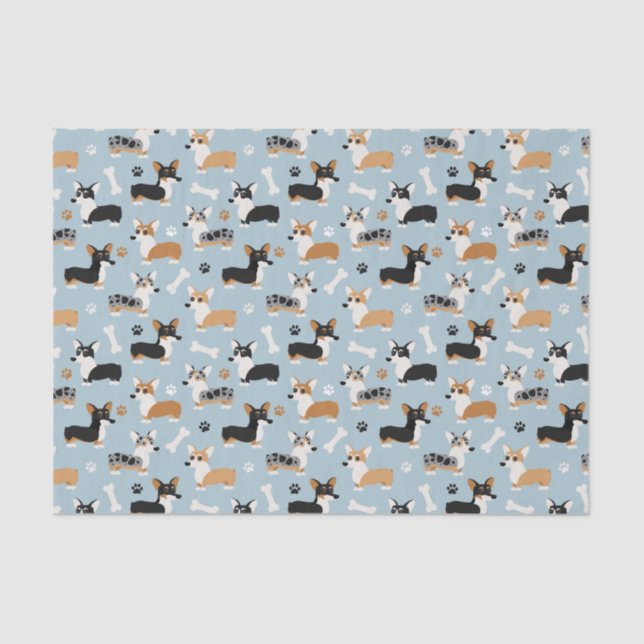 Papel De Seda Azul Padrão Corgi (Frente )