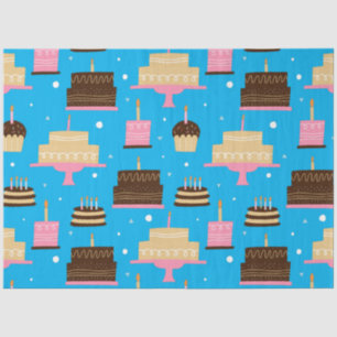Papel De Seda Azul-padrão de aniversário branco colorido