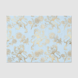 Papel De Seda Azul Pastel e Dourado Heráldica Vintage