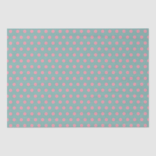 Papel De Seda Azul Pastel Verde Água Pontos Rosa  (Frente )