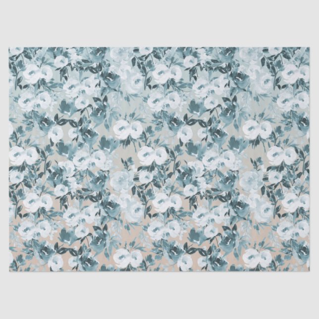 Papel De Seda Azul Pêssego Branco Floral (Frente )