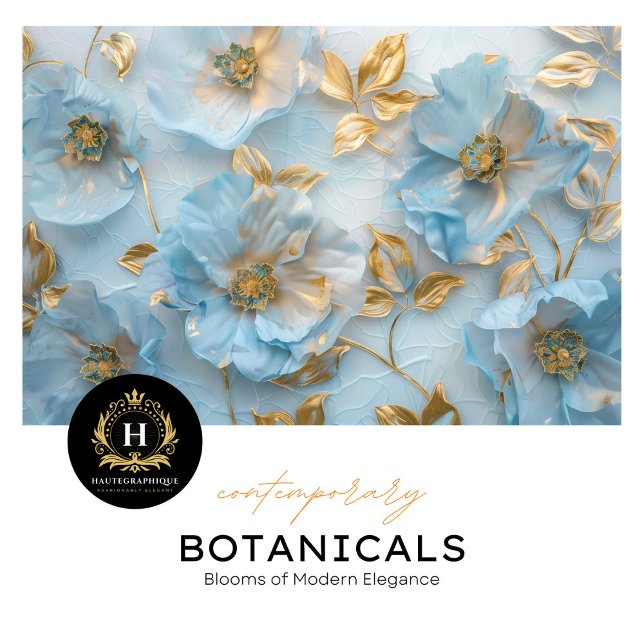 Papel De Seda Azul Pó e Floral Dourado (Criador carregado)