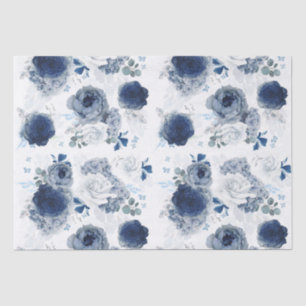 Papel De Seda Azul poeirento e flores azuis Marinhos elegantes