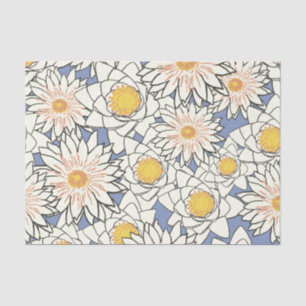 Papel De Seda Azul poeirento e flores grandes Douradas