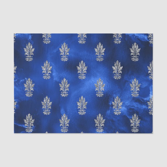 Papel De Seda Azul Real e Prata (Frente )