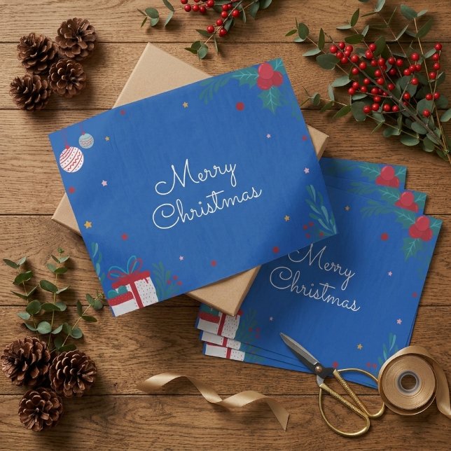 Papel De Seda Azul Real Feliz Natal (Royal Blue Merry Christmas Tissue Paper
)