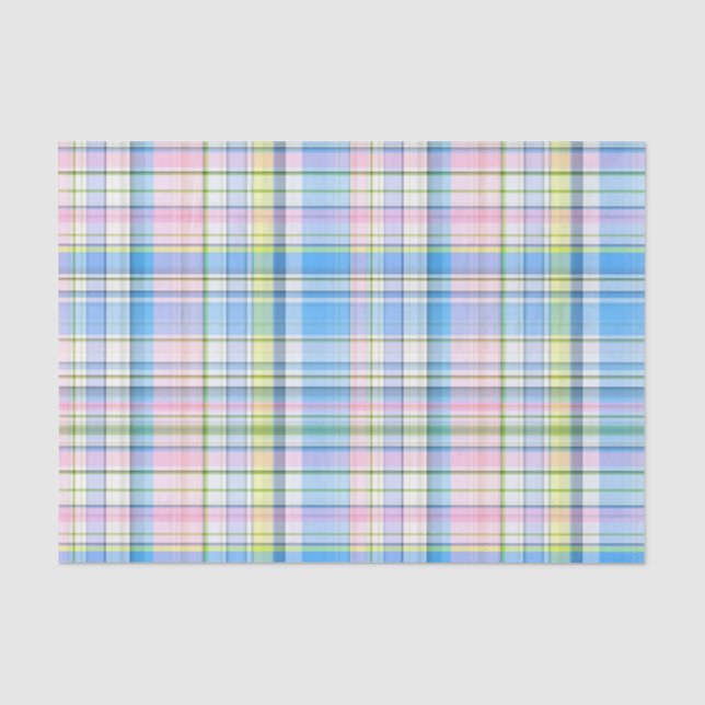 Papel De Seda Azul Rosa Amarelo Preppy Madras (Frente )