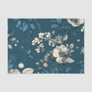 Papel De Seda Azul Rústico Branco Ousado Vintage Boho Floral