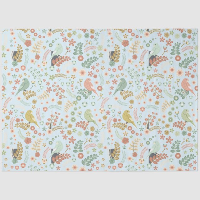 Papel De Seda Azul Shabby Birds & Branches (Frente )