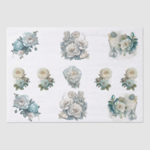 Papel De Seda Azul Shabby Chic Desenho Floral Decoupage Inspirad