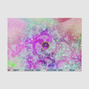 PAPEL DE SEDA AZUL TEAL ABSTRATO, ONDAS ROSADAS, BRILHOS, GEMA R