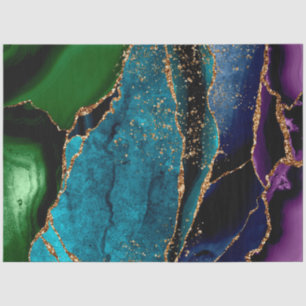 Papel De Seda Azul/Teal/Agato Púrpura com Vias Douradas