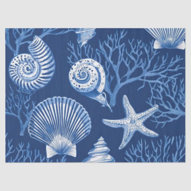 Papel De Seda Azul Toalete Costeira Padrão Coral (2) (Frente )