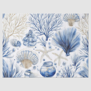 Papel De Seda Azul Toalete Costeiro Padrão Coral (3)