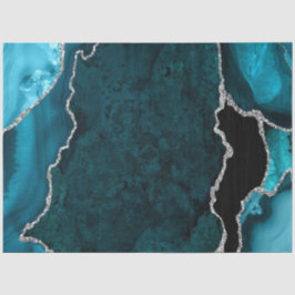 Papel De Seda Azul Turquesa e Ágata Falsa Brilhante Prata